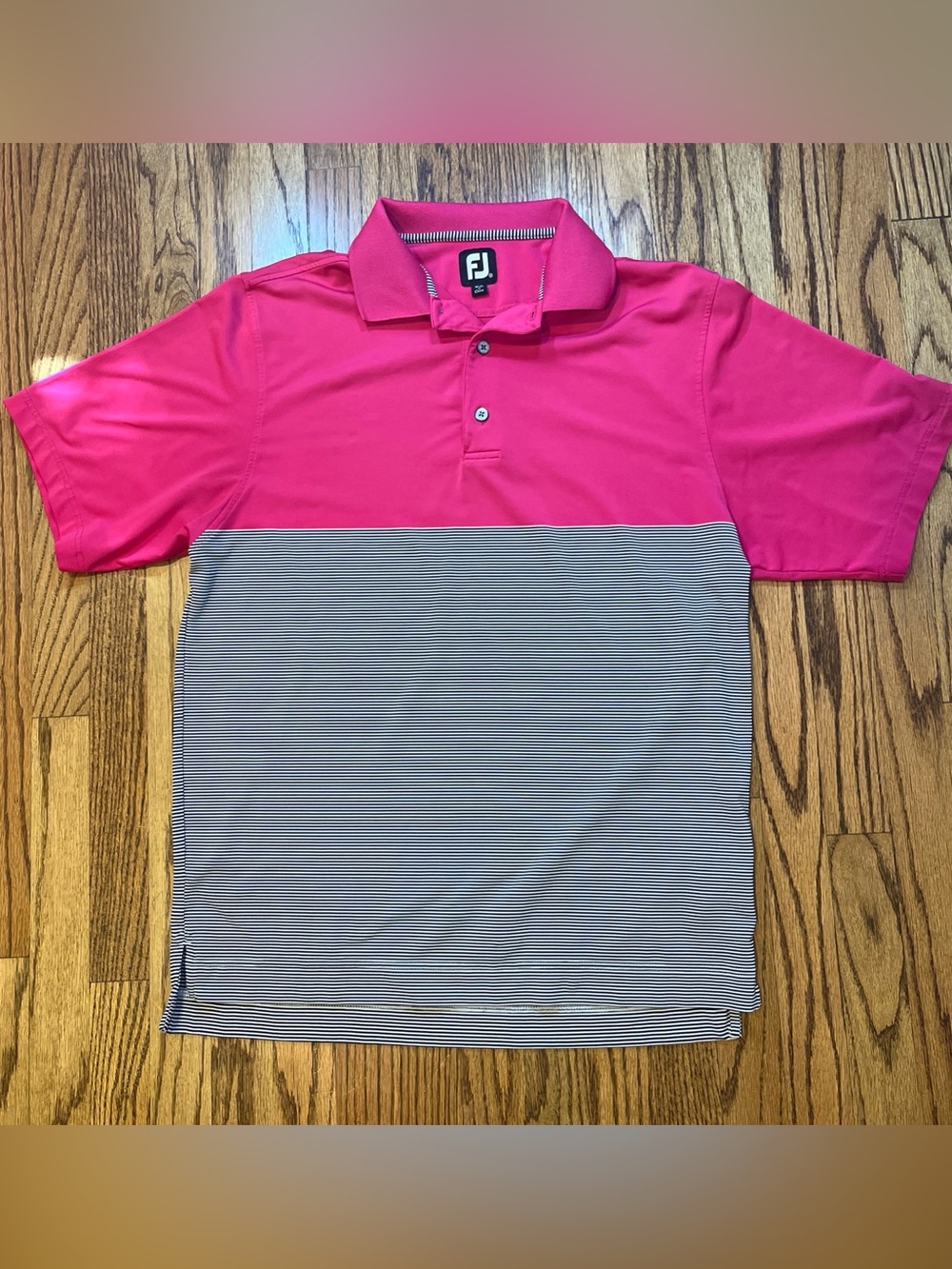 FootJoy FJ Striped Performance Stretch Polo Golf Shirt Pink Men Size M Athletic